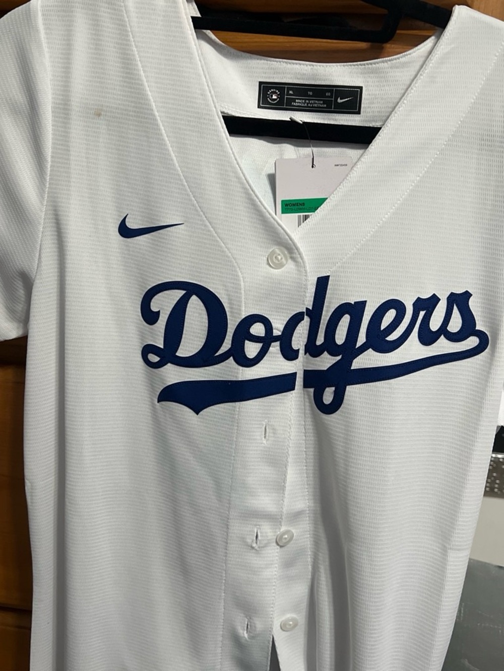 Nike White and Blue Dodgers Button-Up Baseball Jersey